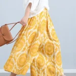 Ankle-Length Printed Wide-Leg Pants with Elastic Waist