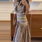 2-Piece Striped Set: Button-Up Shirt and Ankle-Length Skirt — Image 2