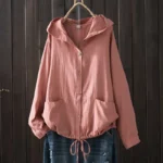 Solid Cotton Long Sleeve Hooded Cardigan — Image 3