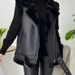 Faux Fur Vest with Turn-Down Collar and Zip Closure