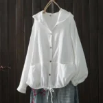 Solid Cotton Long Sleeve Hooded Cardigan — Image 4