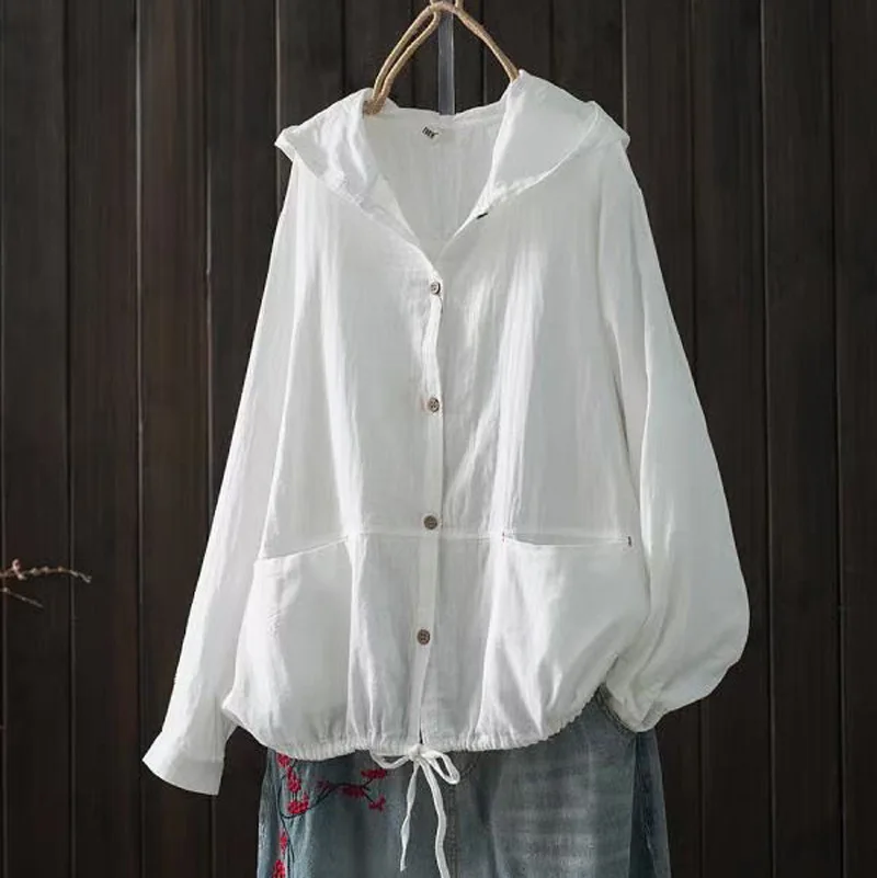 Solid Cotton Long Sleeve Hooded Cardigan