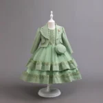 Girls' Green Dress with Coat and Bag