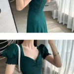 V-Neck Dress with Short Puff Sleeves — Image 2