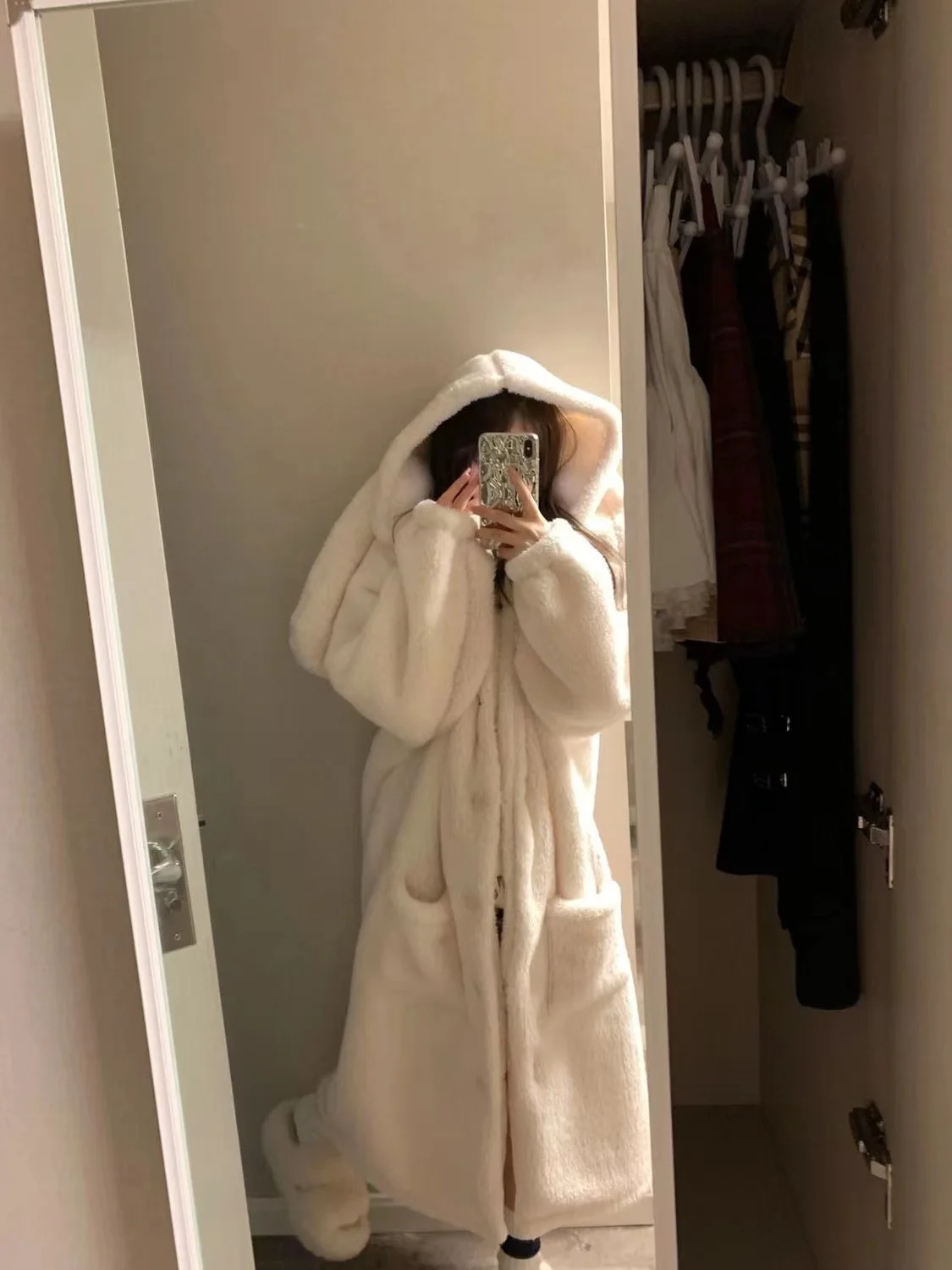 Warm Winter Long Sleeve House Robe with Bunny Ears