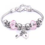 Pink Bracelet with Beads and Snake Chain — Image 6