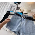 Oversized Denim Belted High-Waisted Shorts — Image 6