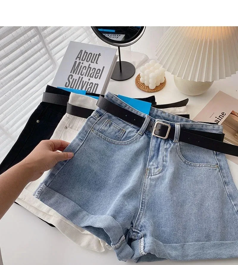 Oversized Denim Belted High-Waisted Shorts