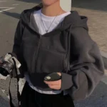 هودي نسائي بسحّاب وقبعة للخريف — صورة 3