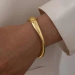Wide Minimalist Gold-Tone Bracelet — Image 5