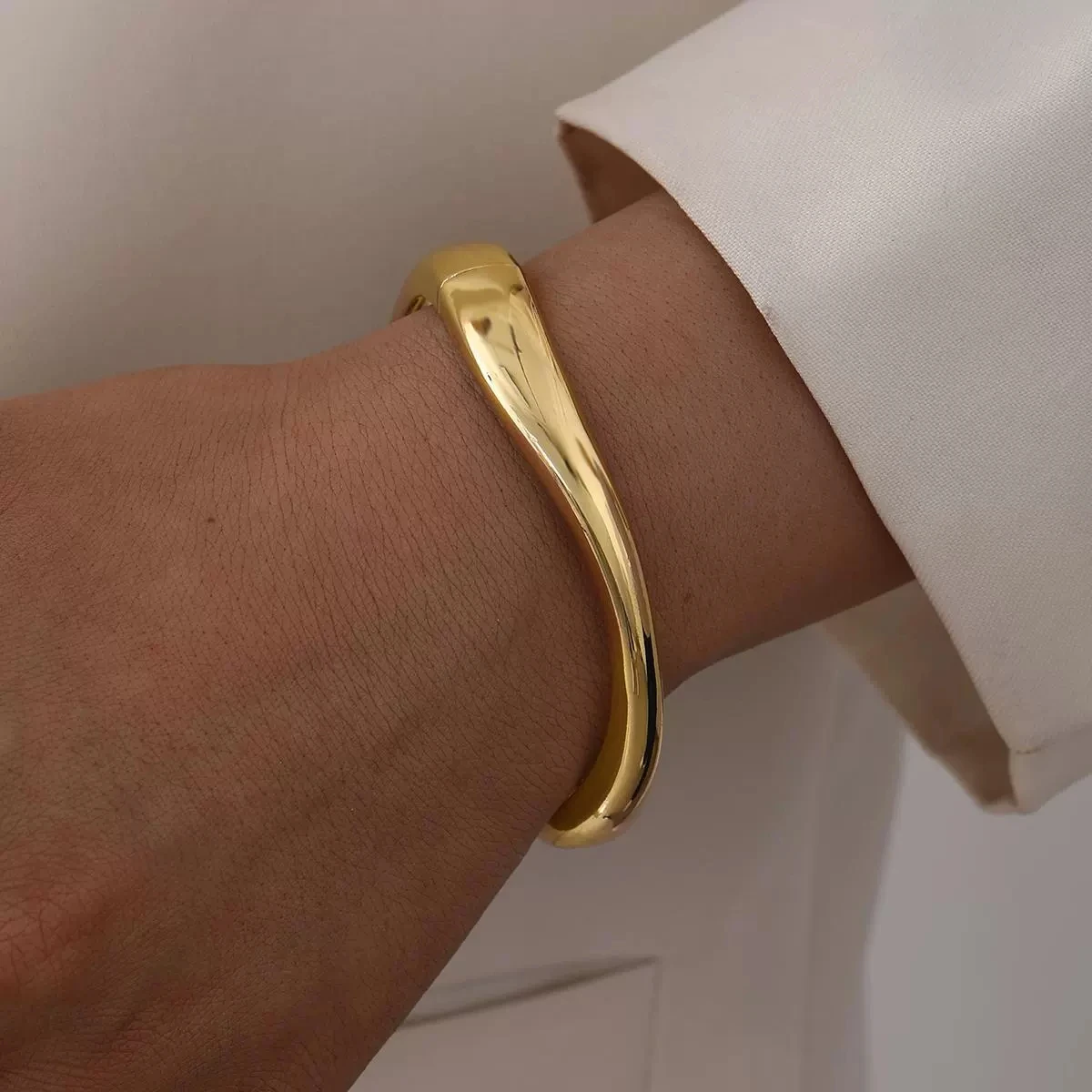 Wide Minimalist Gold-Tone Bracelet