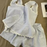 Striped Loungewear Set with Vest and Lace — Image 5