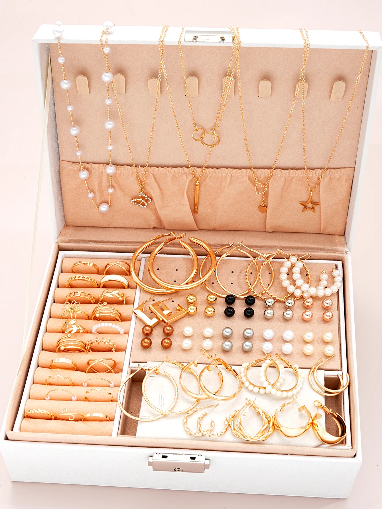 Pearl Earrings and Multi-Layer Necklace Set