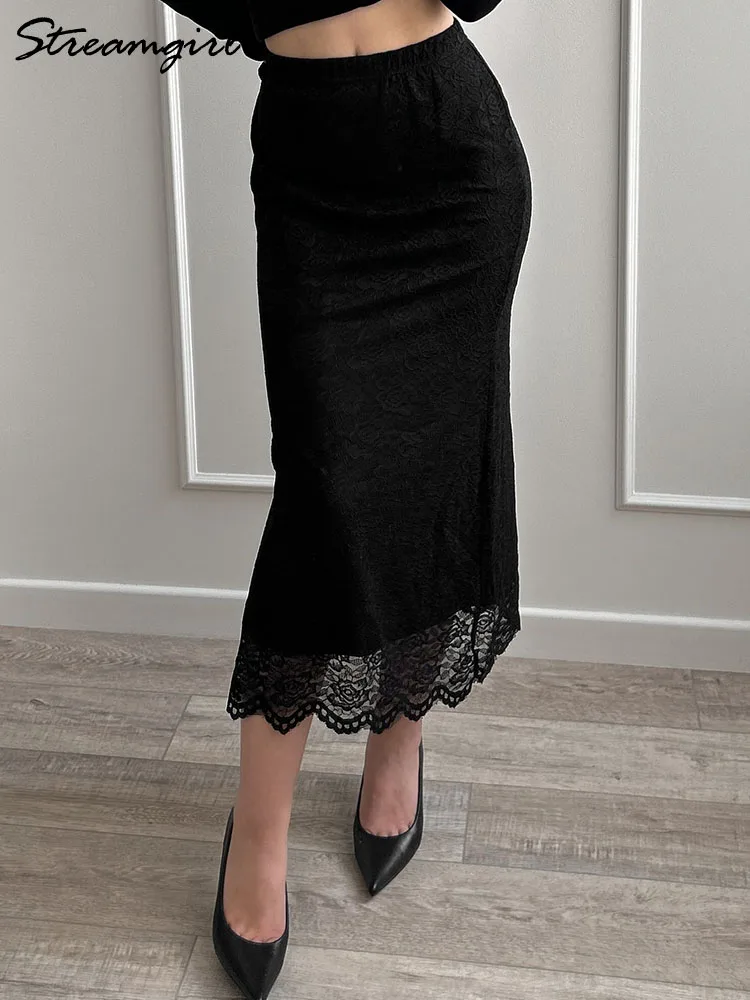 Fitted White Lace Maxi Skirt