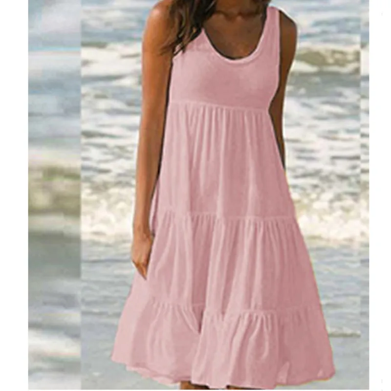 Short Boho Dress with Ruffles and Round Neck — Image 12