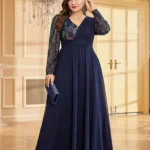 Long Sleeve V-Neck Loose Chiffon Evening Dress — Image 3