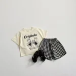 Kids' T-Shirt and Plaid Shorts Set with Teddy Bear Print — Image 6