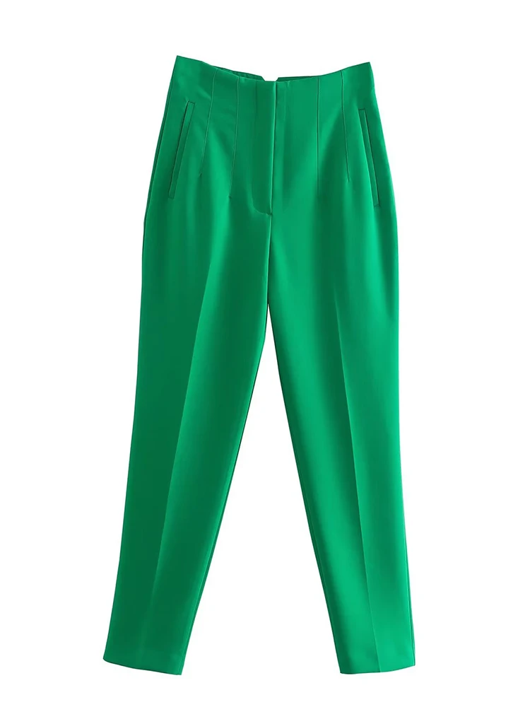 High Waist Straight Pants with Pockets and Front Zipper