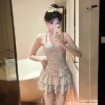 Women's Polka Dot Swimsuit with Tie Neck — Image 2