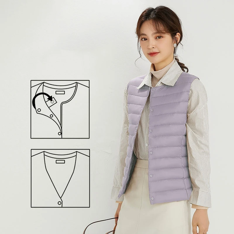 Lightweight Sleeveless Down Vest with Full Opening and Pockets