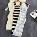 Slim-Fit Striped Summer Dress with Slit