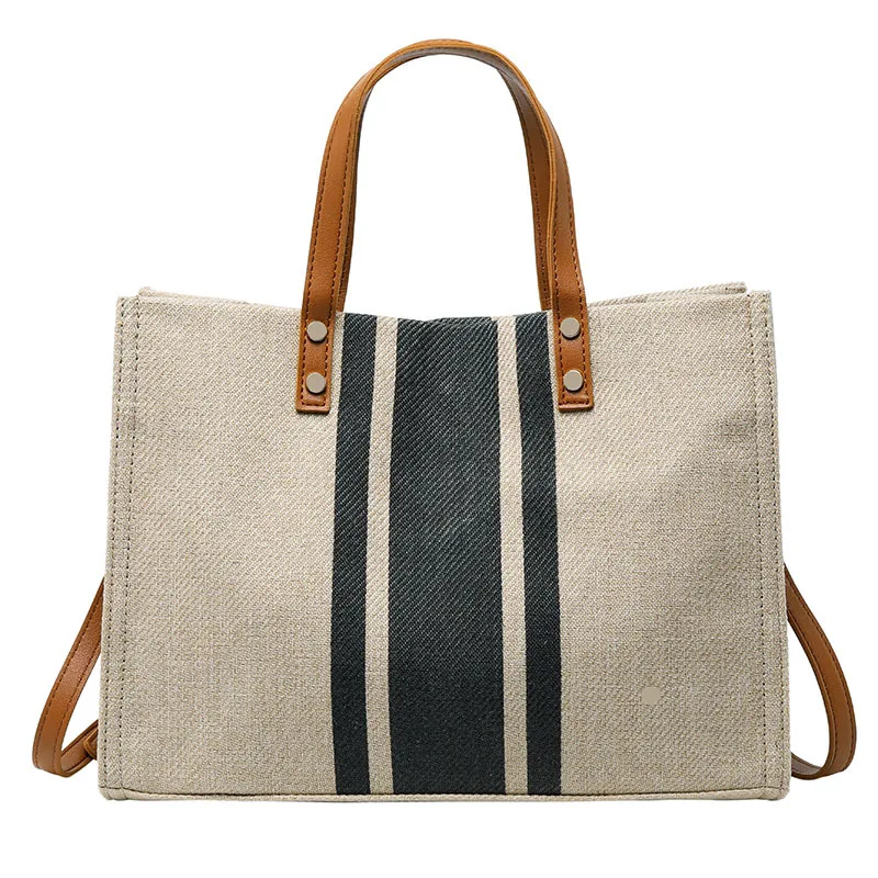 Large-Capacity Striped Canvas Tote Bag — Image 27
