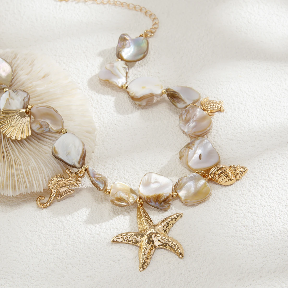 Boho Summer Asymmetric Necklace with Chain — Image 16