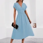 Solid V-Neck Summer Dress — Image 3