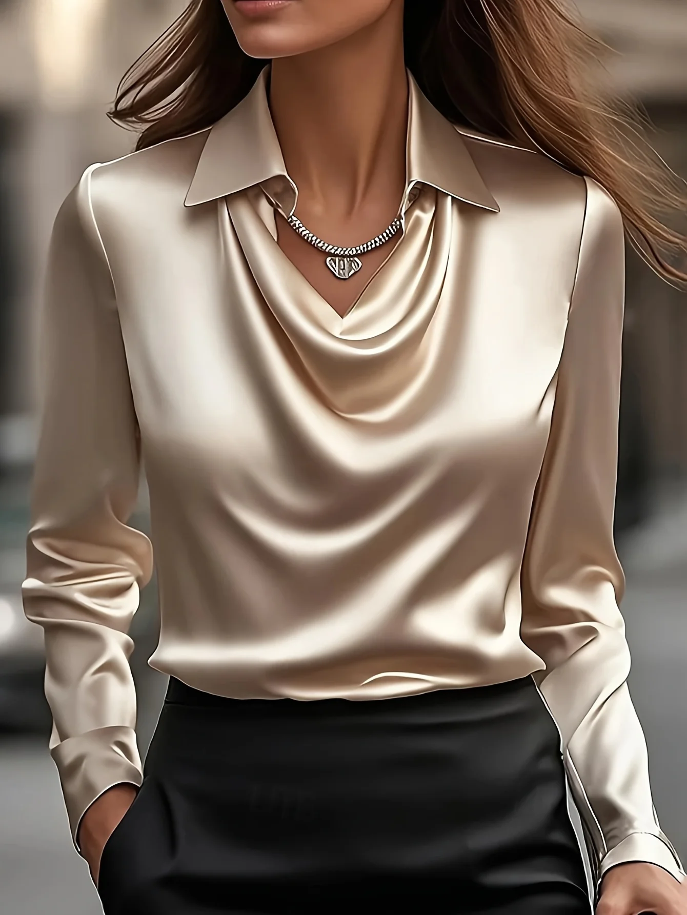 Satin Long Sleeve Round Neck Shirt