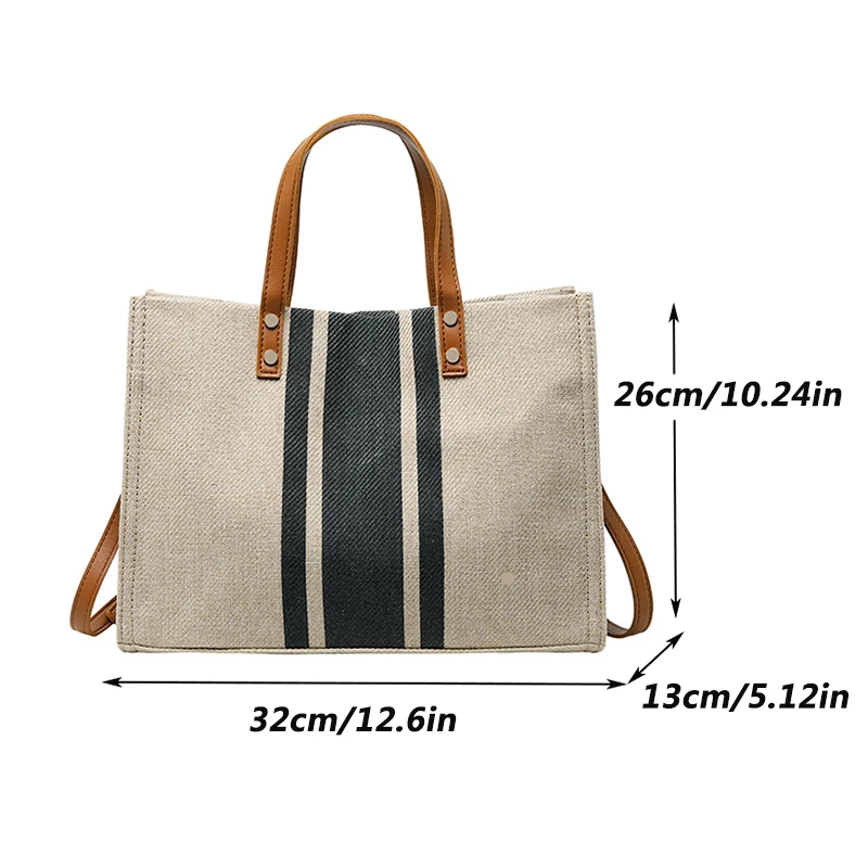 Large-Capacity Striped Canvas Tote Bag