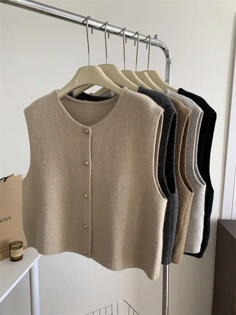 Korean-Style Knitted Sleeveless Cardigan