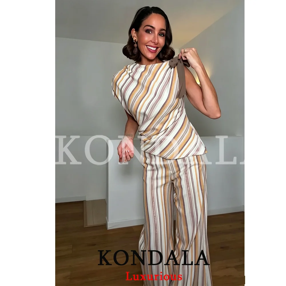 Striped Set: Sleeveless Bow Top and Wide-Leg Pants