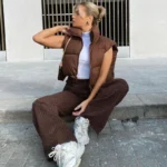 Cropped Winter Stand Collar Vest with Front Zipper — Image 6