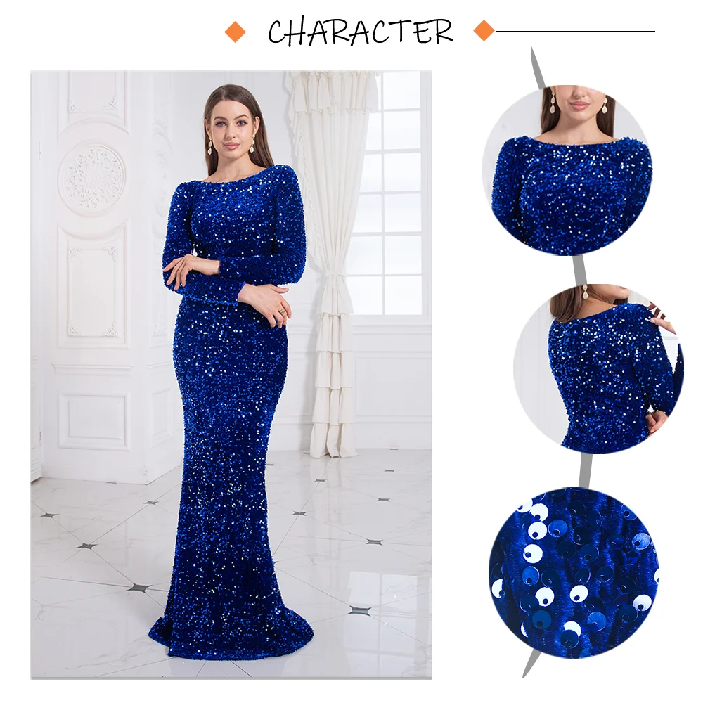 Long Sleeve Sequin Mermaid Evening Dress with Train