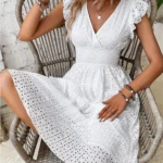 V-Neck Dress with Ruffled Sleeves — Image 2