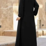 Black Abaya with Stand Collar and Zipper — Image 3