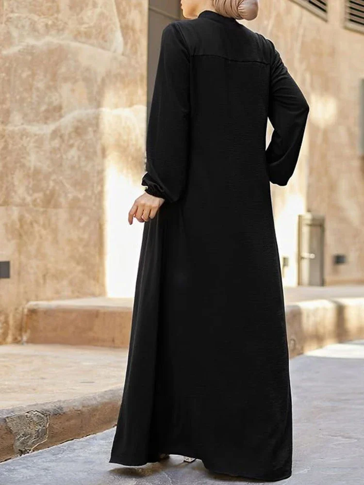 Black Abaya with Stand Collar and Zipper
