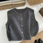 Korean-Style Knitted Sleeveless Cardigan