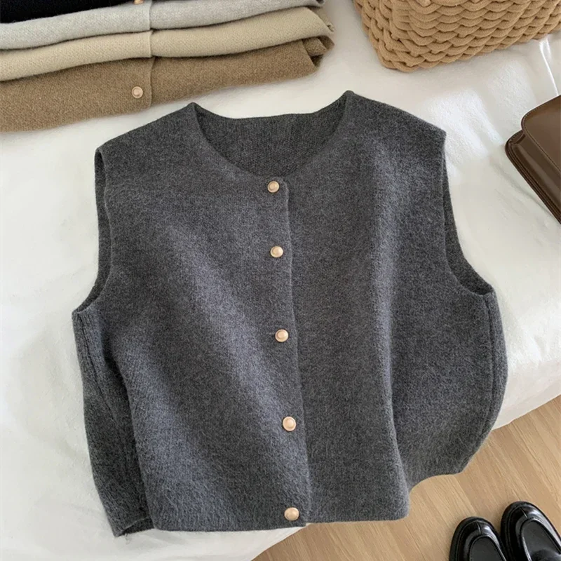 Korean-Style Knitted Sleeveless Cardigan