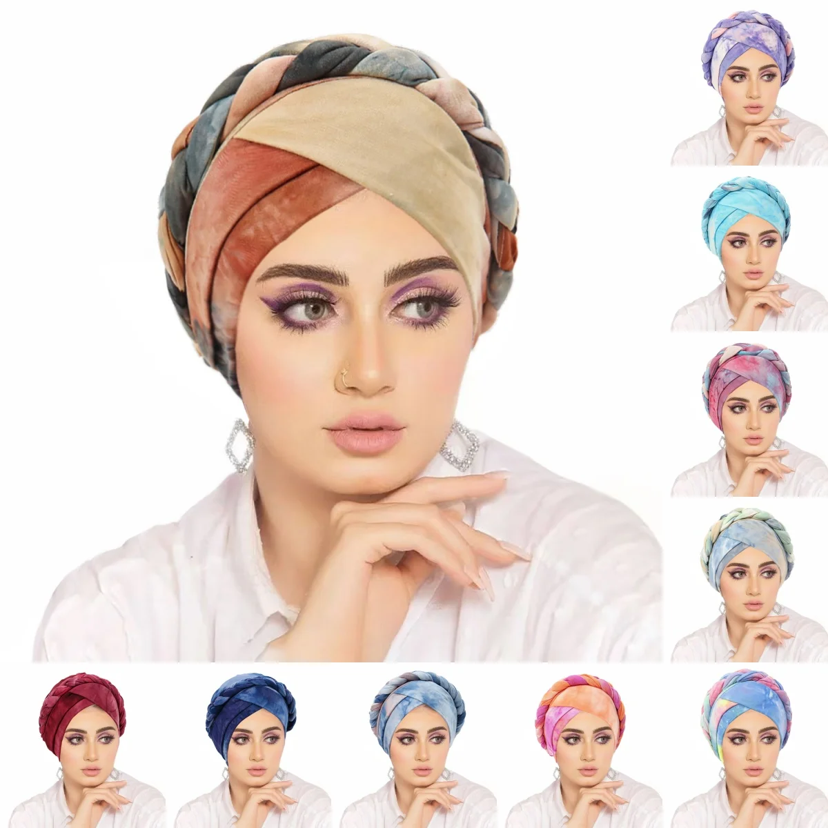 عمامة مطبوعة بضفيرة أمامية
