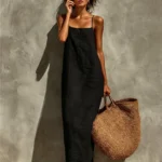 Solid Summer Dress with Spaghetti Straps — Image 2