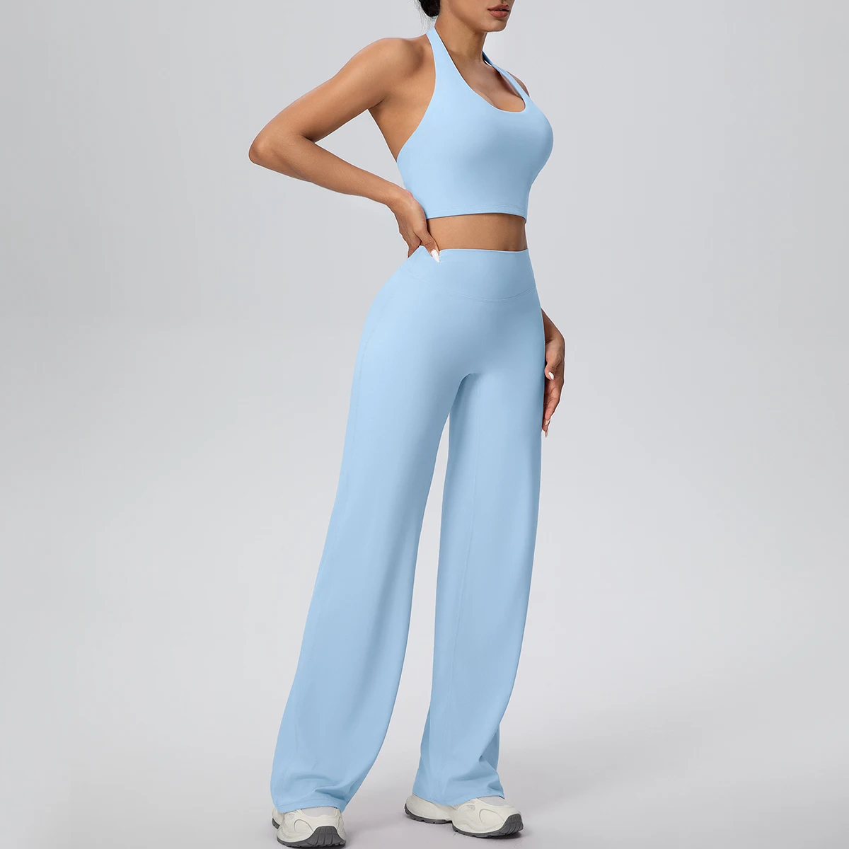 2-Piece Halter Neck Sports Set with High Waist Pants