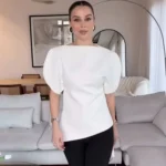 قميص أسود بأكمام منفوشة قصيرة — صورة 3