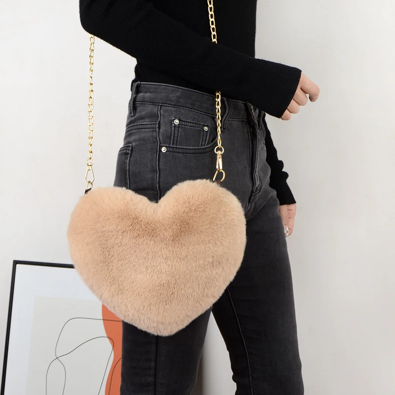 Heart-Shaped Faux Fur Handbag