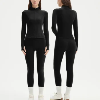 Solid Long Sleeve Set with Zipper