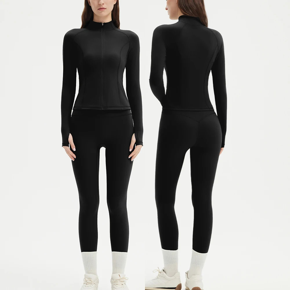 Solid Long Sleeve Set with Zipper