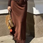 Satin Maxi Skirt with Lace Trim — Image 2