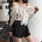 Soft V-Neck Chiffon Blouse with Wide Ruffled Sleeves — Image 2