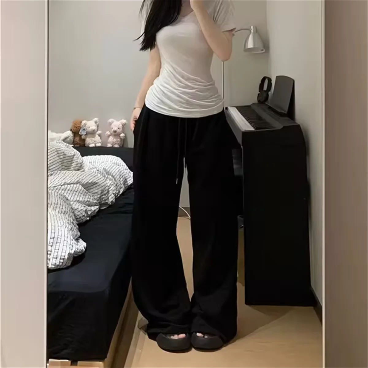بنطال واسع الساق سادة ربيعي — صورة 11