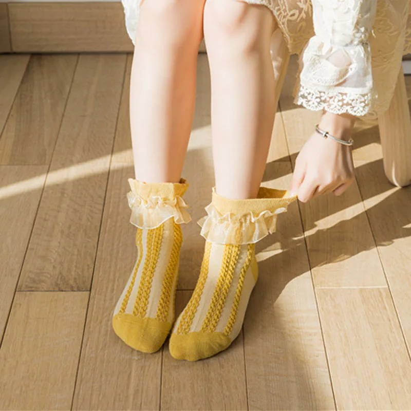 Girls' Lace Cotton Ruffled Socks